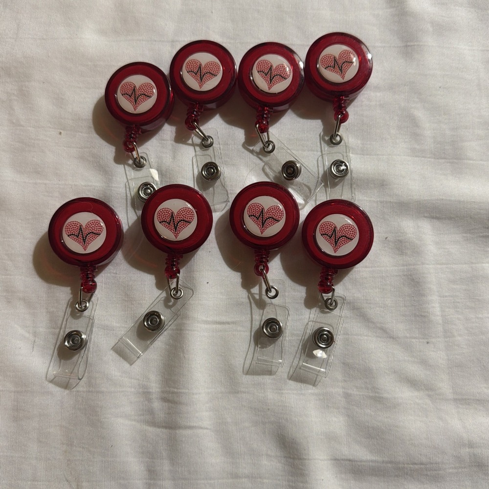 8 Medical ID Badge Retracting Clip Heart Beat Shot Metal Clip Nurse Doctor MA PA
